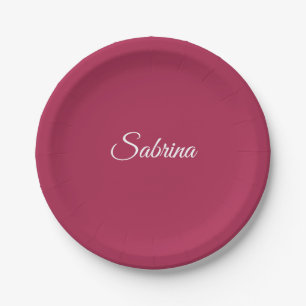 Monogram minimalist cherry rose pink paper plates