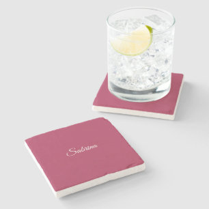 Monogram minimalist cherry rose pink stone coaster