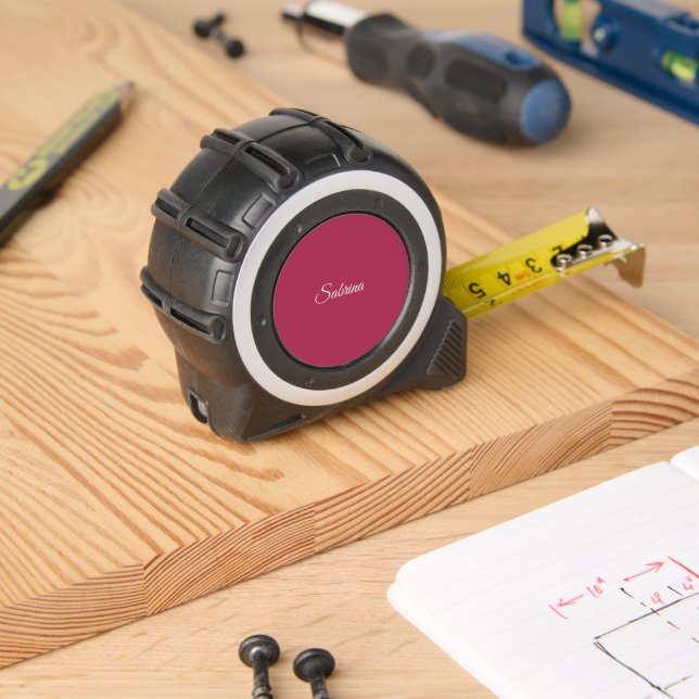 Monogram minimalist cherry rose pink tape measure (Woodwork)