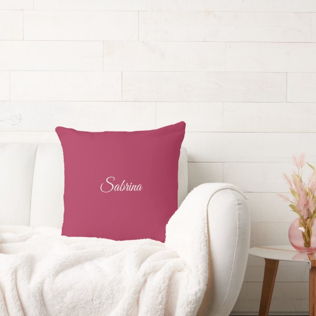 Monogram minimalist cherry rose pink throw pillow (Couch)