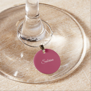 Monogram minimalist cherry rose pink wine charm