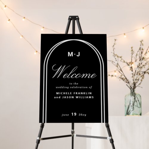 Monogram Minimalist Chic Black Wedding Welcome Foam Board