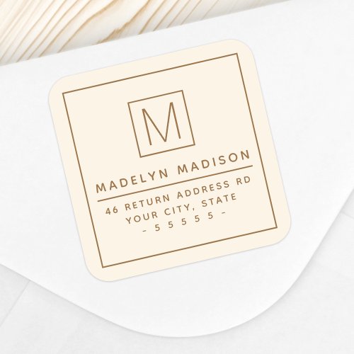 Monogram minimalist cream colored return address square sticker