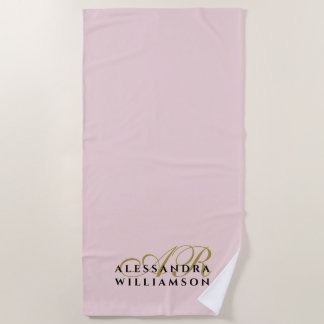 Monogram Minimalist Dusty Blush Pink Gold Black  Beach Towel