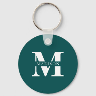 Monogram Minimalist Elegant Teal Keychain