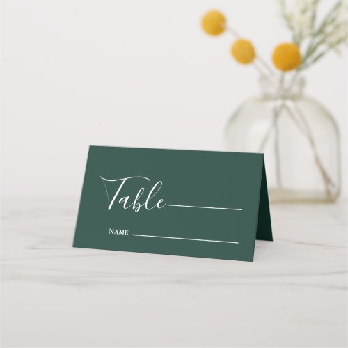 Monogram Minimalist Emerald Green Wedding  Place Card