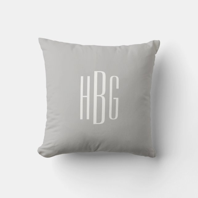 Monogram Minimalist Gray White Initial Throw Pillow (Front)