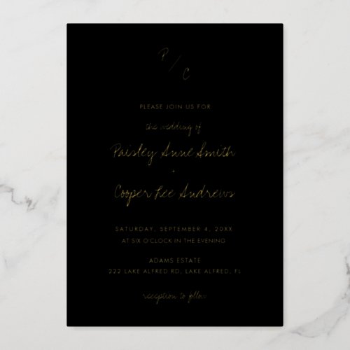 Monogram Minimalist Handwriting Wedding Foil Invitation