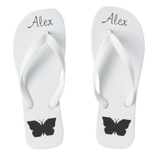 Monogram minimalist l Black and white butterflies Flip Flops