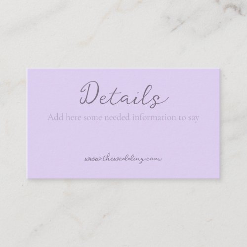 Monogram Minimalist Lavender Wedding Details Business Card