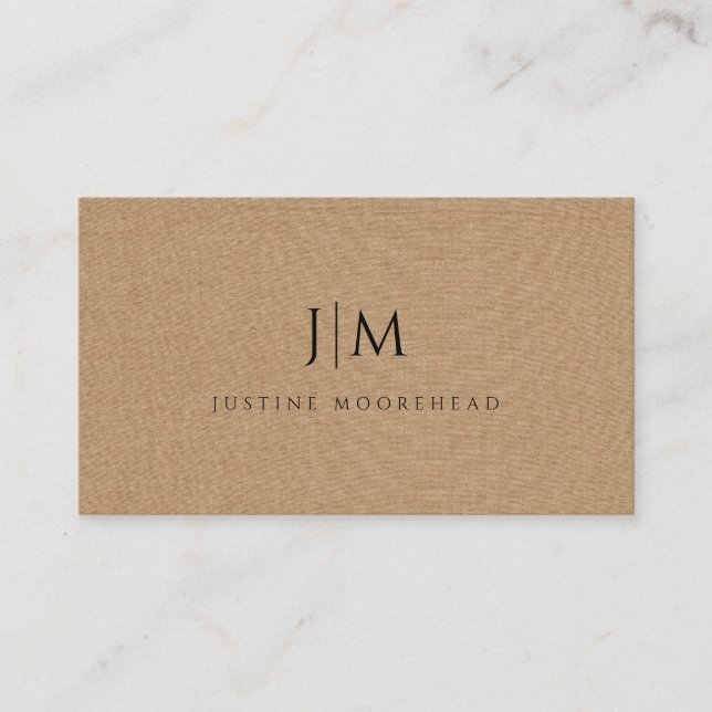 Monogram Minimalist Light Brown Linen Effect Business Card (Front)