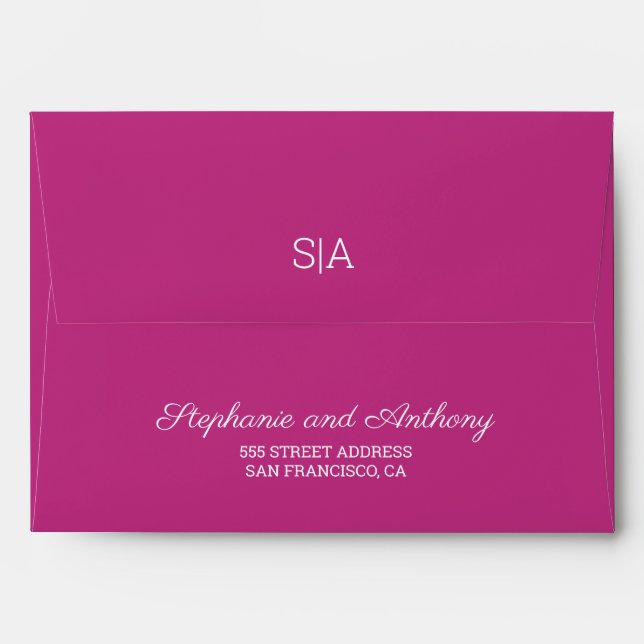 Monogram Minimalist Magenta and White Wedding  Envelope (Back (Top Flap))