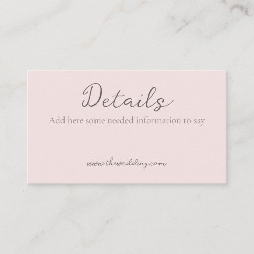 Monogram Minimalist Misty Rose Wedding Details Business Card