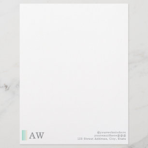 Monogram Minimalist Modern Aqua Blue & Beige Sand Letterhead