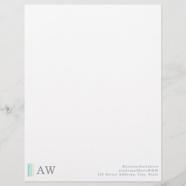 Monogram Minimalist Modern Aqua Blue & Beige Sand Letterhead (Front)