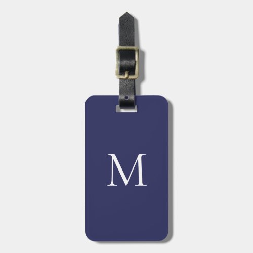 Monogram Minimalist Modern Navy Blue Luggage Tag