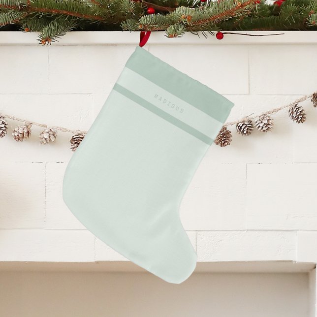Monogram Minimalist Modern Pastel Green Name Large Christmas Stocking (Creator Uploaded)