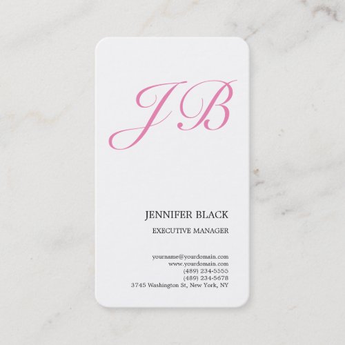 Monogram Minimalist Modern Pink White Feminine Business Card