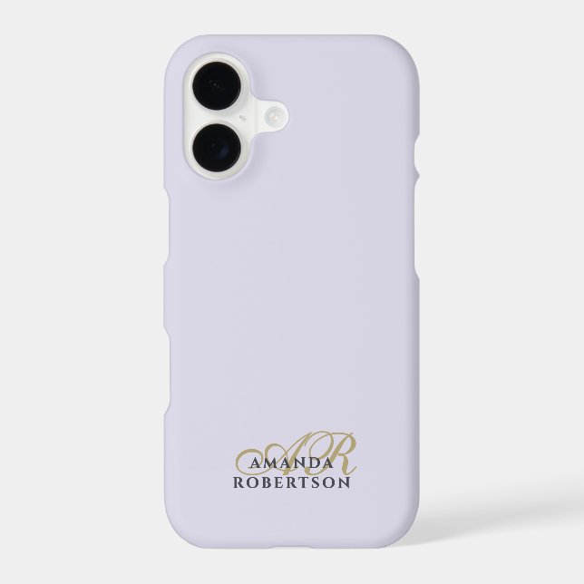 Monogram Minimalist Pastel Lavender Gold Navy iPhone Case (Back)