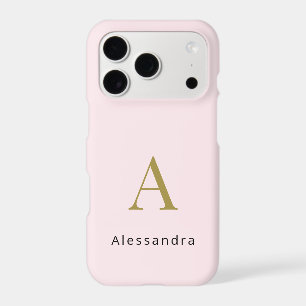Monogram Minimalist Pastel Pink Gold Black Modern iPhone 17 Pro Case