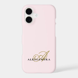 Monogram Minimalist Pastel Pink Gold Black Stylish iPhone 17 Case