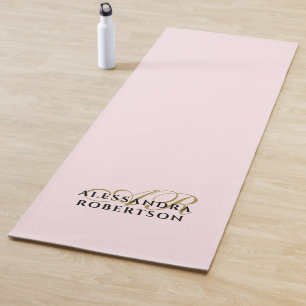 Monogram Minimalist Pastel Pink Gold Black Stylish Yoga Mat