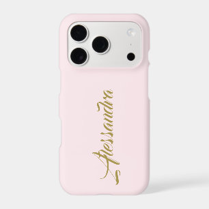 Monogram Minimalist Pastel Pink Gold Script Name iPhone 17 Pro Case