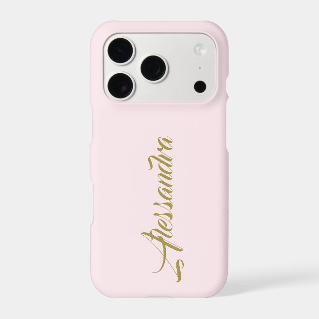 Monogram Minimalist Pastel Pink Gold Script Name  Iphone Case (Back)