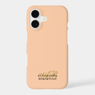 Monogram Minimalist Peach Gold Black Stylish Chic iPhone 17 Case