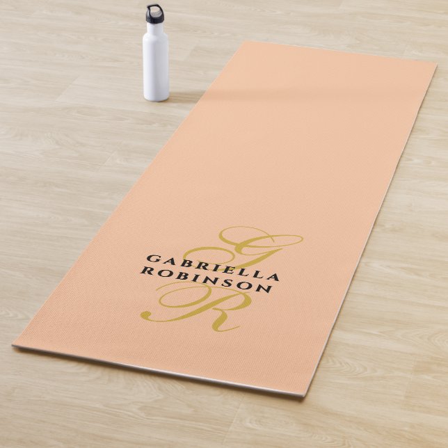 Monogram Minimalist Peach Gold Black Stylish Chic Yoga Mat (In Situ)