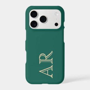 Monogram Minimalist Retro Green Gold Initials Chic iPhone 17 Pro Case