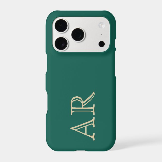 Monogram Minimalist Retro Green Gold Initials Chic Iphone Case (Back)