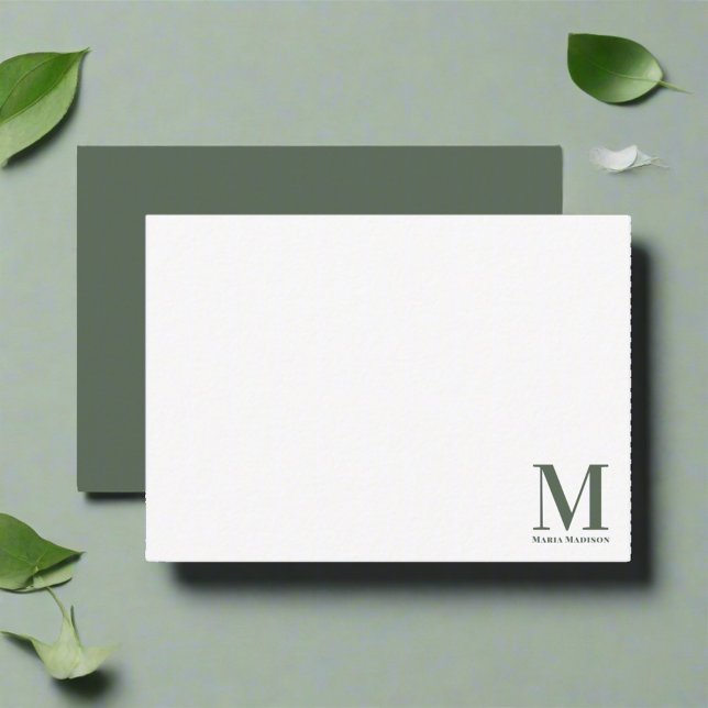 Monogram Minimalist Sage Green Script  Note Card (Creator Uploaded)