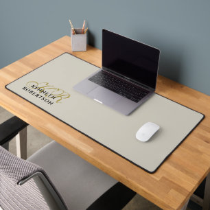 Monogram Minimalist Sand Beige Gold Black Men Desk Mat