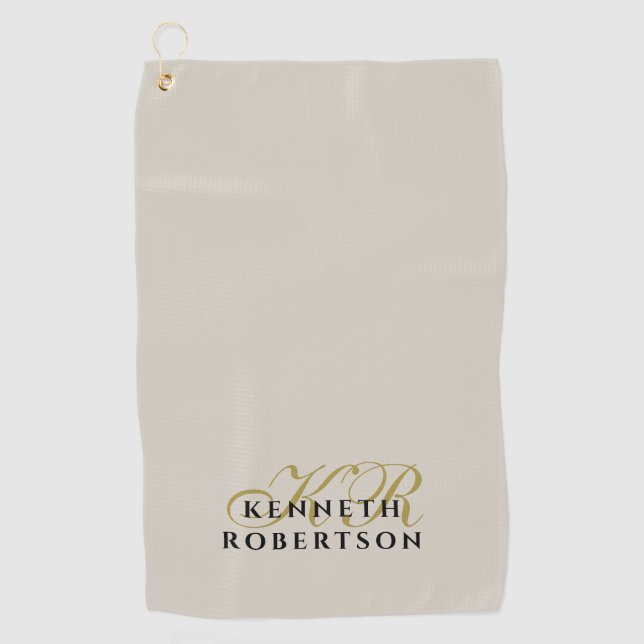 Monogram Minimalist Sand Beige Gold Black Men  Golf Towel (Front)