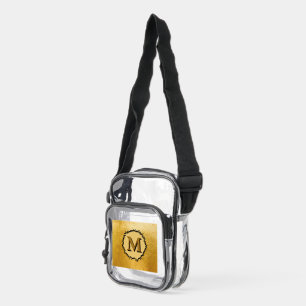 Monogram minimalist simple black faux gold clear crossbody bag