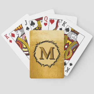 Monogram minimalist simple black faux gold poker cards