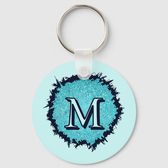 Monogram minimalist simple chic blue abstract keychain (Front)