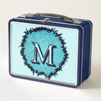 Monogram minimalist simple chic blue abstract metal lunch box