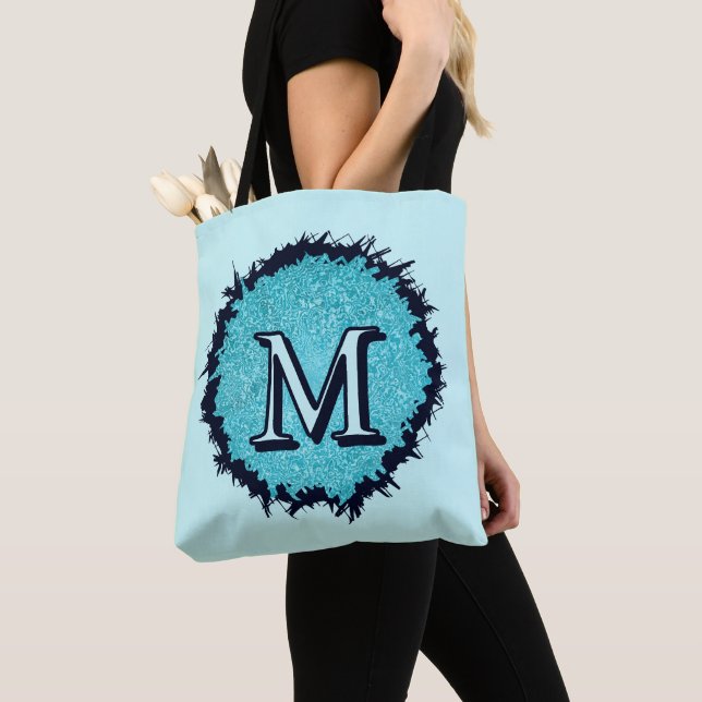Monogram minimalist simple chic blue abstract tote bag (Close Up)