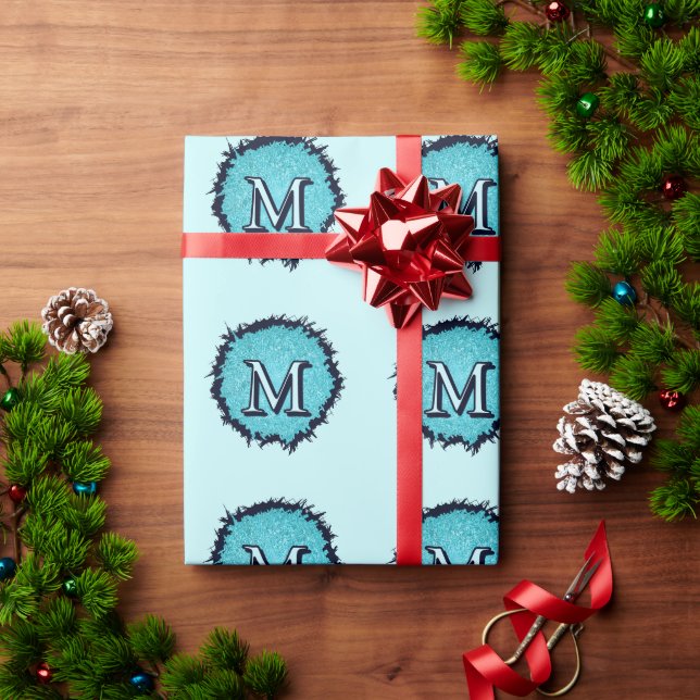 Monogram minimalist simple chic blue abstract wrapping paper (Holiday Gift)