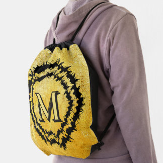 Monogram minimalist simple chic faux gold drawstring bag