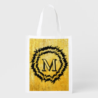 Monogram minimalist simple chic faux gold grocery bag