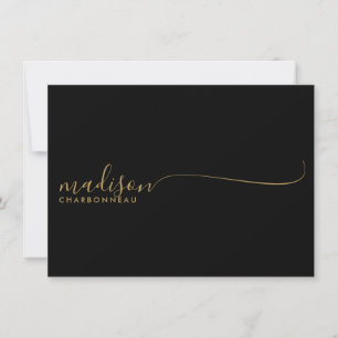 Monogram Minimalist Simple Gold Black Note Card