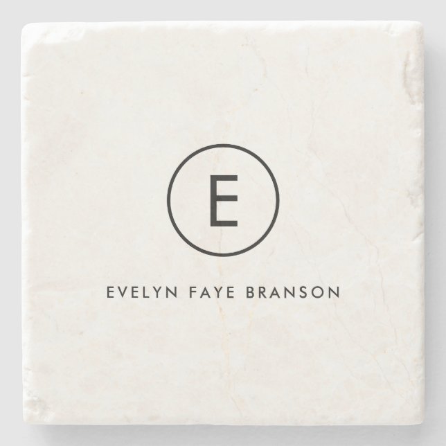 Monogram Minimalist Simple Initial Name Marble Stone Coaster (Front)