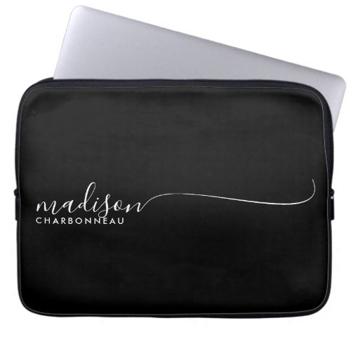 Monogram Minimalist Simple White Black Laptop Sleeve