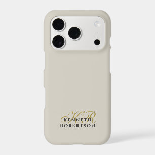 Monogram Minimalist Stone Sand Gold Gray Men Chic iPhone 17 Pro Case