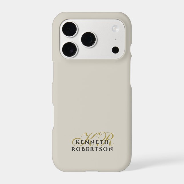 Monogram Minimalist Stone Sand Gold Gray Men Chic iPhone Case (Back)