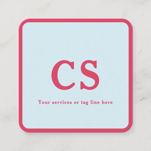 Monogram Minimalist Template Pink_Red  Light Blue Square Business Card