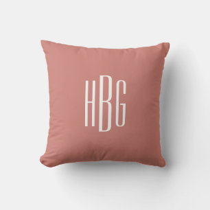 Monogram Minimalist Terracotta Pink White Initial Throw Pillow